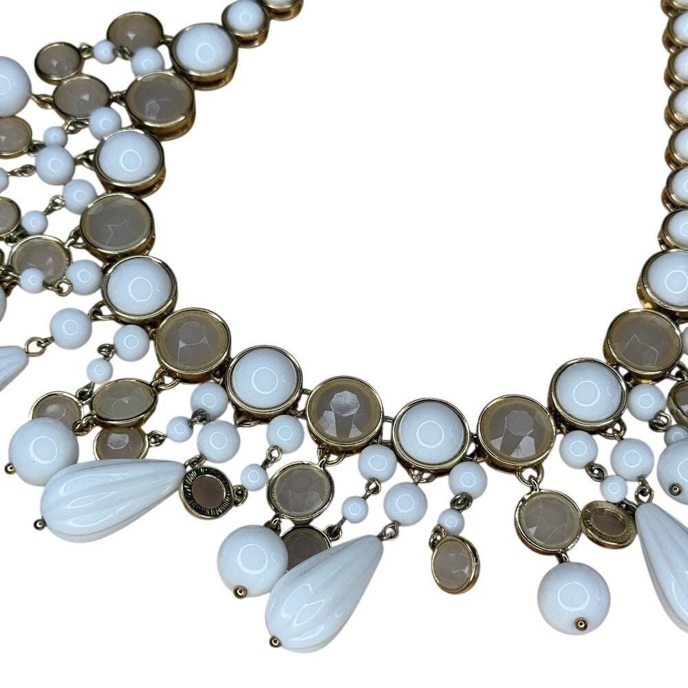 Boho Glam Statement White Champagne Gold Tone Bib Necklace from Banana Republic - Picture 9 of 14